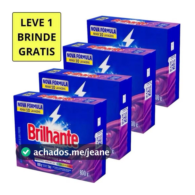 Kit 4 Sabão em Pó Brilhante 800G + Brinde Promoção Lavanderia Envio Imediato