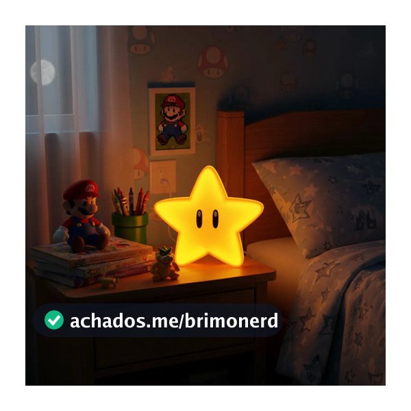 Luminária De Mesa Estrela Super Mario Decoração Geek Amarelo 12v