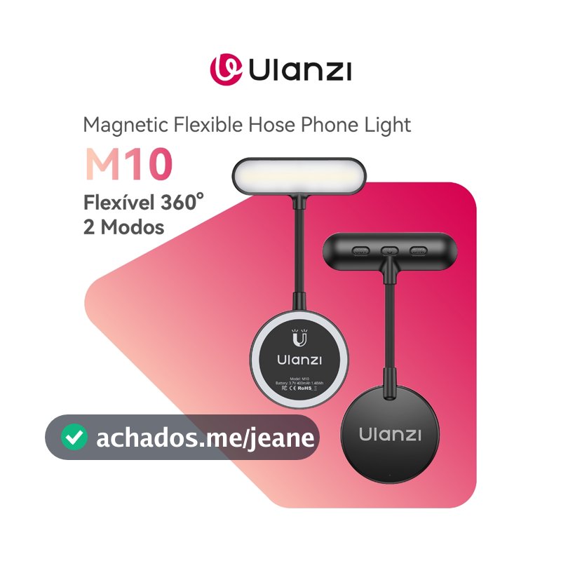 ULANZI M10 Luz Magnética Flexível para Celular Compatível com MagSafe, 2 Modos para Selfie e Leitura