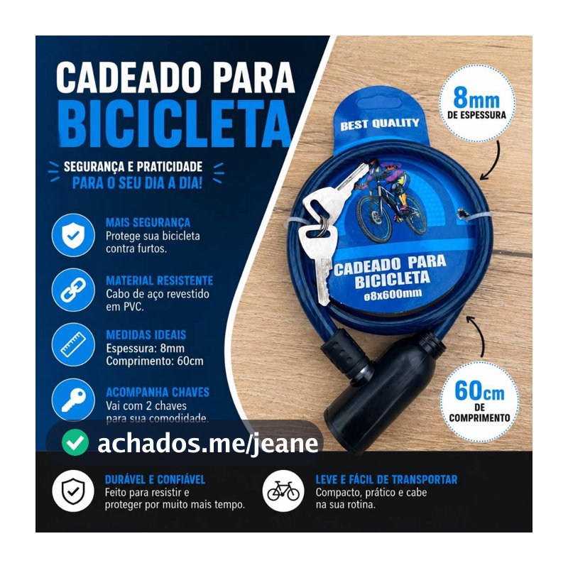 Cadeado Para Bicicleta  60 cm de Comprimento, 8 mm de Espessura Reforçado Trava anti Furto
