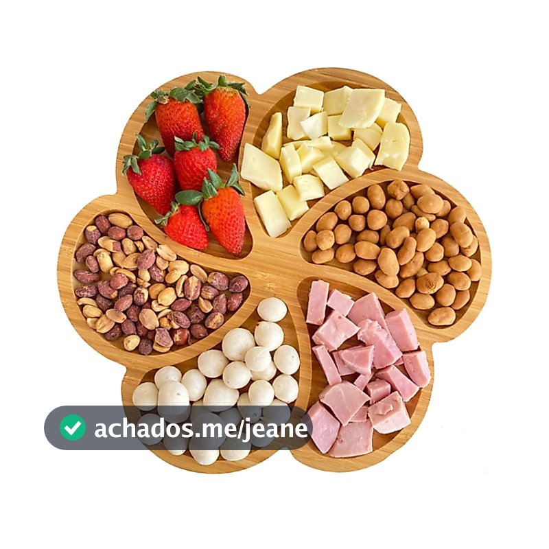 Tábua Petisco Tipo Bambu MDF FLOR 30x28cm Petisqueira com 6 DIVISÓRIAS para Frios Churrasco Amendoim Multiuso Gamela