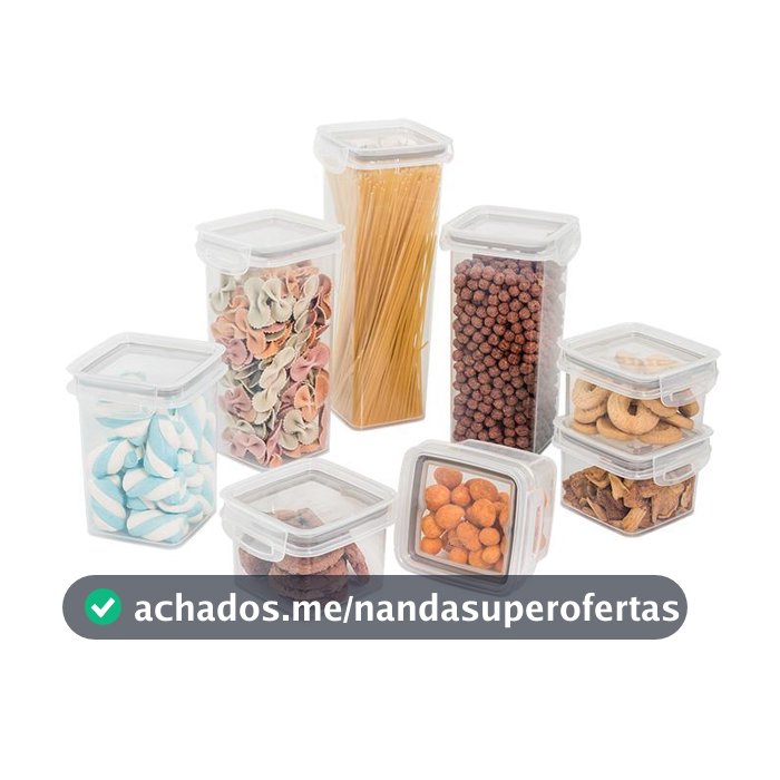 Kit 8 Potes Porta Mantimentos Herméticos Empilháveis Plástico Quadrados para Geladeira Despensa Armário Plasútil