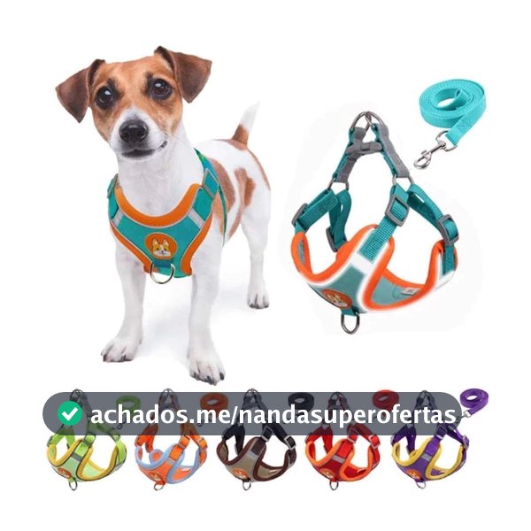 Coleira Peitoral para cachorro pequenos e médios com guia para pet colete confortável