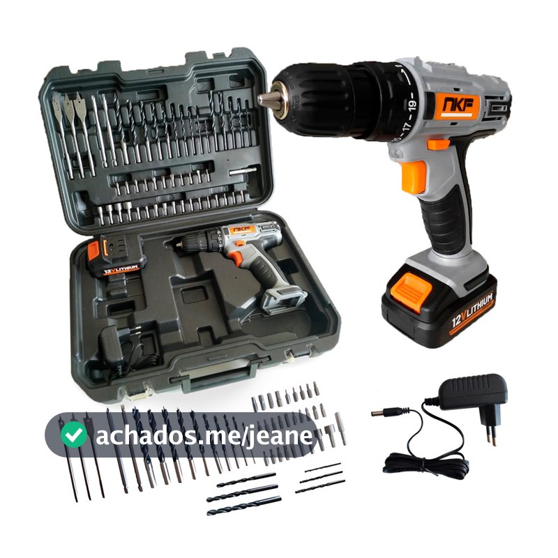 Parafusadeira Furadeira a Bateria 12V FP12X NKF Com Maleta Bateria Brocas e 50 Acessórios FP12X NKF
