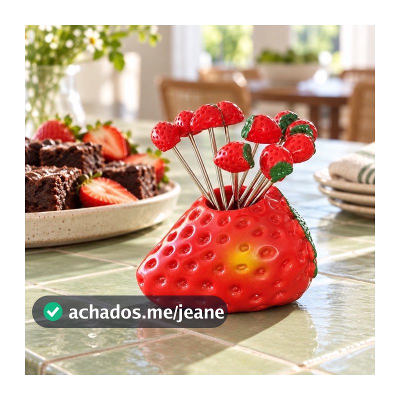 Jogo Garfinhos Para Petisco Morango 11 Peças Suporte + 10 Garfos Inox Mesa Posta Frutas Queijos Fondue