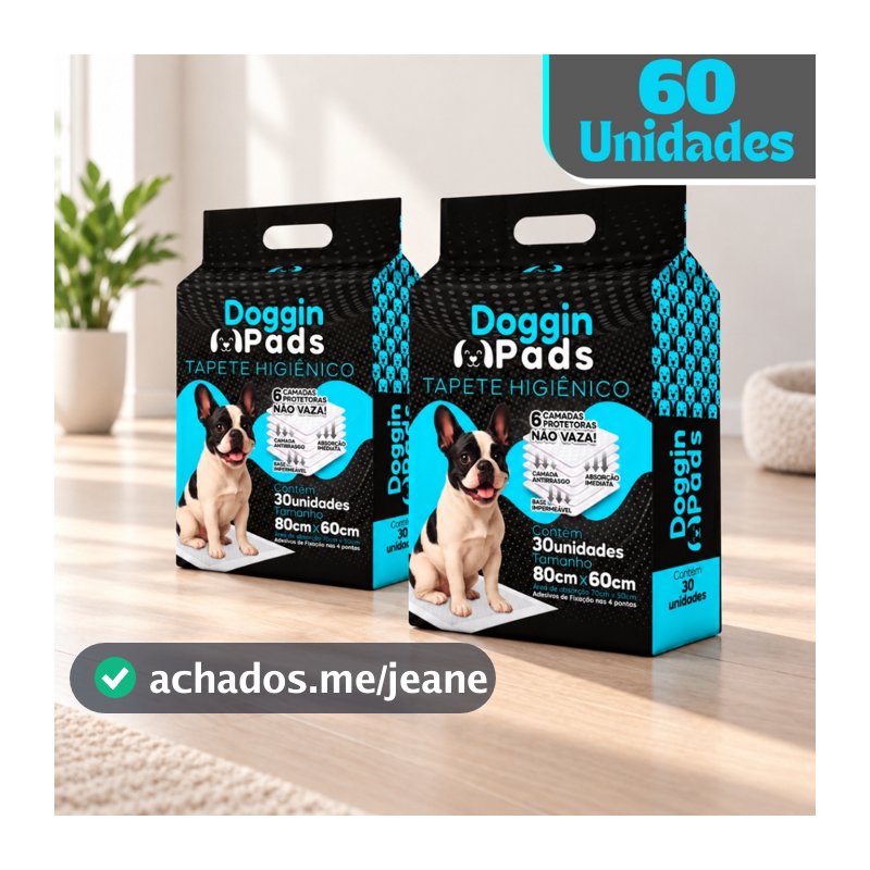 Kit 2 Tapete Higiênico para Cachorro Doggin Pads 80 x 60 cm - 60 Unidades