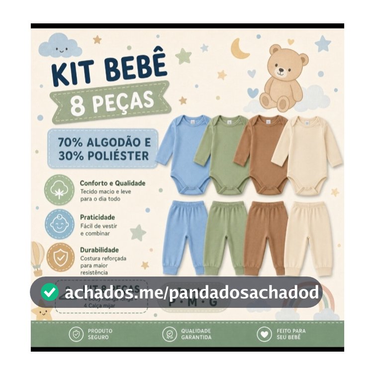 Kit 8 Peças para Bebê Body Manga Longa e Mijão Menina Menino Confortável