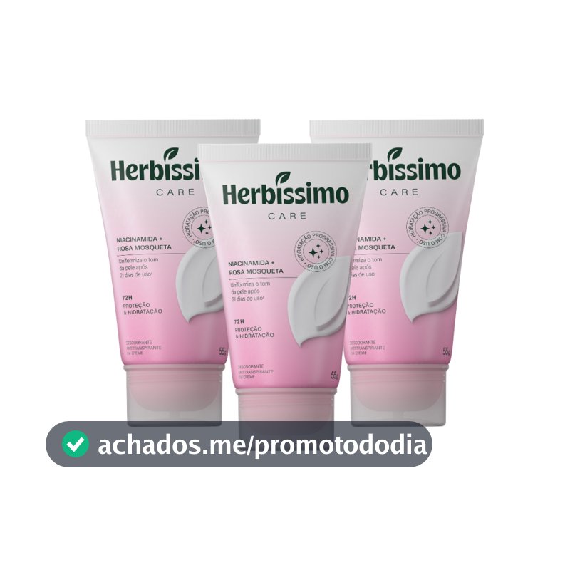 Kit Creme Desodorante Antitranspirante Herbíssimo Care Rosa Mosqueta E Niacinamida Bisnaga 55g (3 unidades)