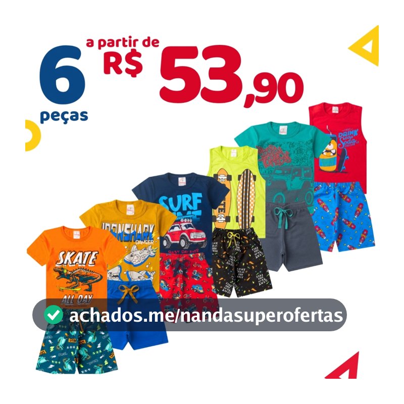 Kit 6 Peças Roupa Infantil Menino Verão Conjunto Criança Masculino Promoção