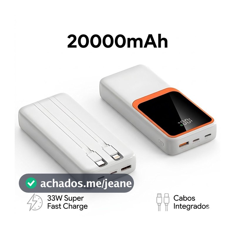 Carregador portátil de bateria externa, 20000mAh, turbo, 33W