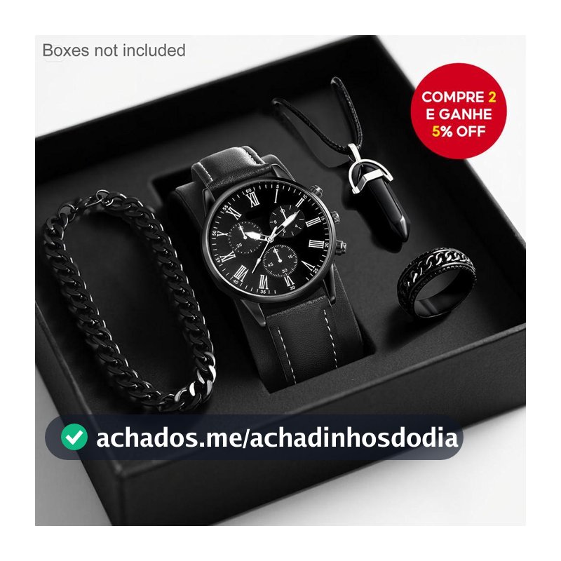 Moda Pulseira De Couro Masculino Relógios De Quartzo Conjunto Homem Relógio De Pulso Casual Com Pulseiras (Sem Caixa) 4