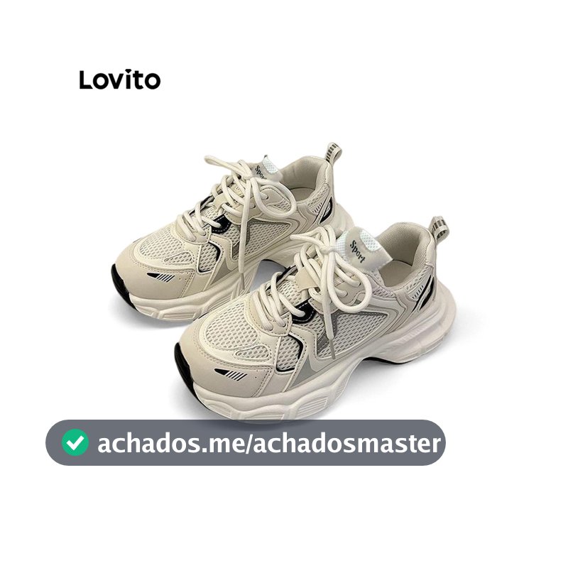 Lovito Casual Tênis Feminino Liso Respirável e Leve de Sola Alta Branco Combina com Tudo para Outono e Inverno LFA40382