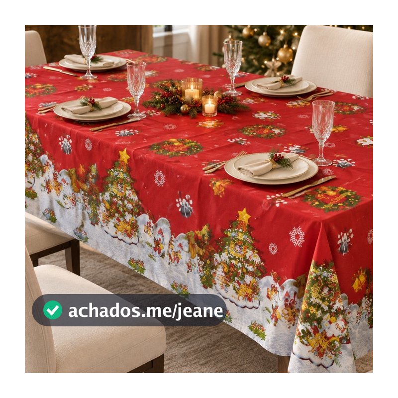 Toalha de Mesa Natalina Plastica Térmica Impermeável Decoracão de Natal Mesa de 2,4,6,8,10 Cadeiras