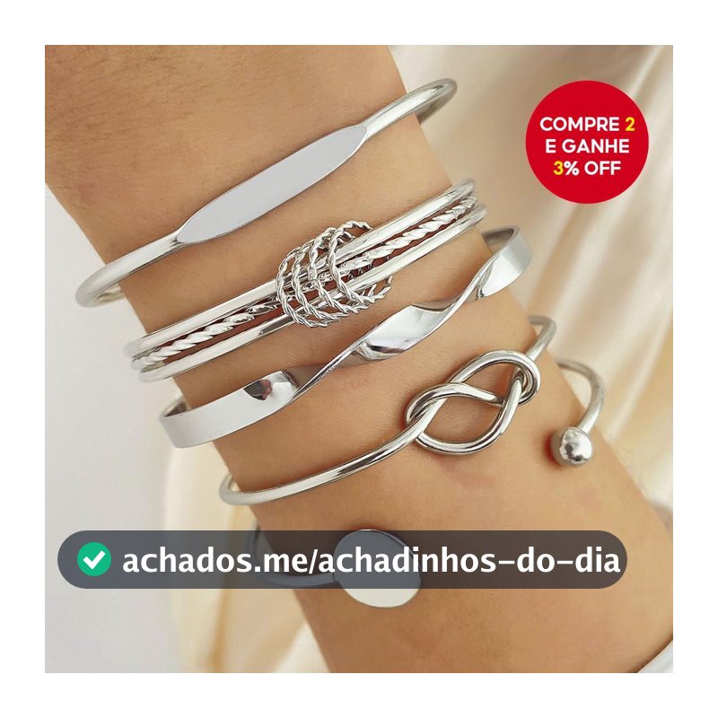 Conjunto De 5 Peças De Pulseiras De Metal Elegantes Douradas E Prateadas Com Nó De Coração Design Aberto Luxo