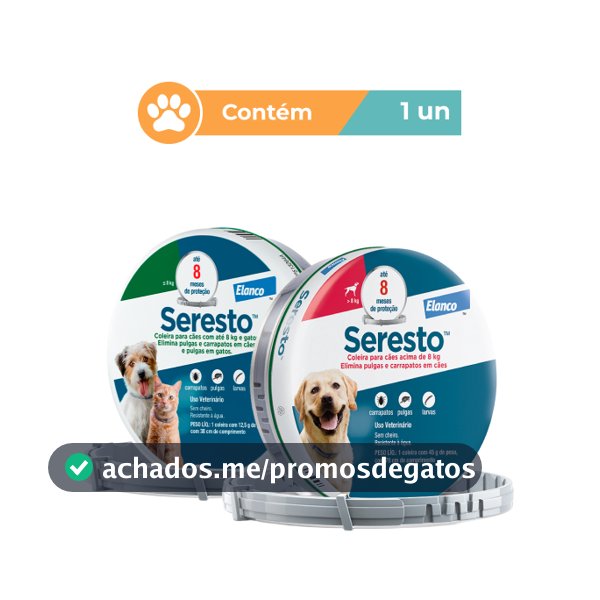 Coleira Antipulgas Seresto para Cães Até 8kg ou Acima de 8kg Proteção por 8 Meses