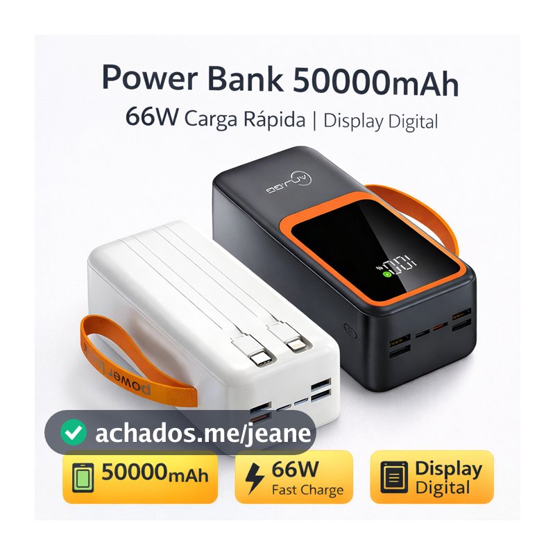 Power Bank 50000mAh 66W Super Rápido com Display Digital e 6 Saídas USB/Type-C