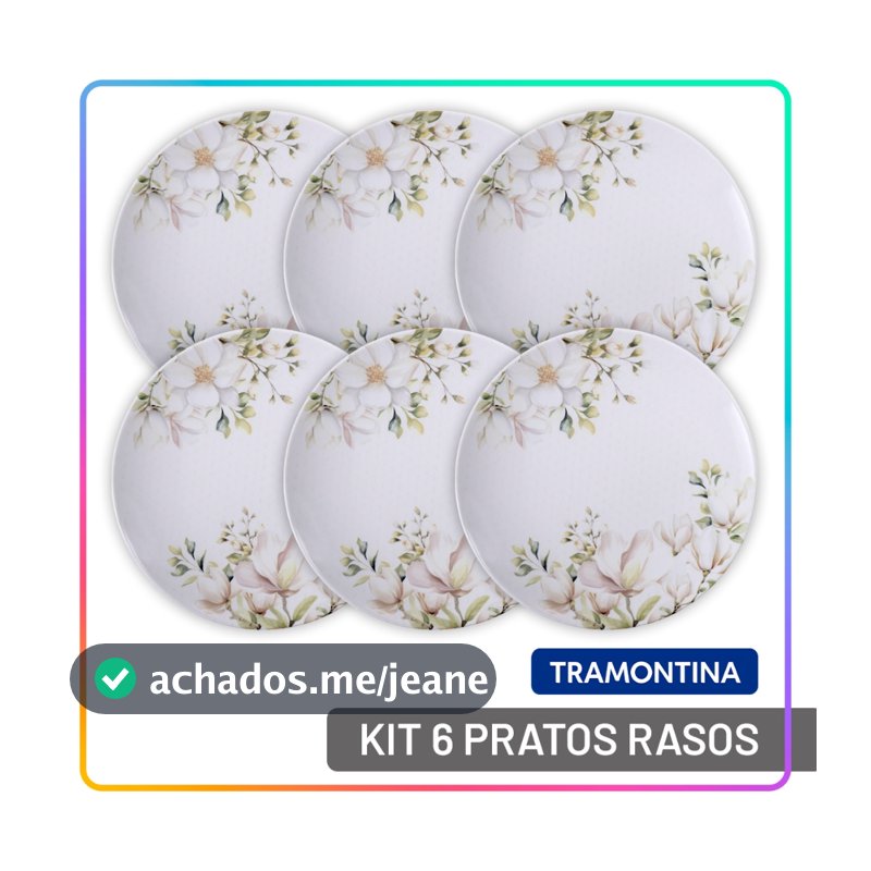 Aparelho de Jantar Jogo de Pratos Rasos 28 cm Tramontina Magnólia em Porcelana Decorada 6 Peças