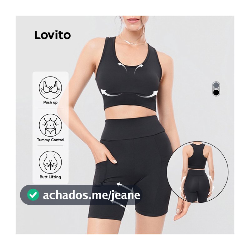 Lovito Conjunto Feminino Esportivo Top e Bermuda com Bolso SOB318BRL347