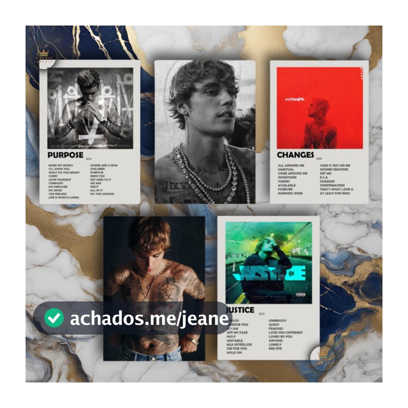 Quadro Placas Decorativas Justin Bieber  Discografia Album em MDF 30x20cm Full HD