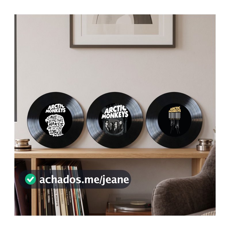 Kit 3 Quadros Arctic Monkeys Disco Vinil 30x30 Decorativo para Sala e Quartos