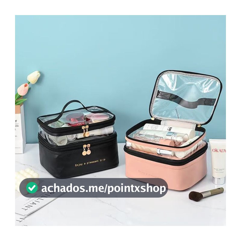 Necessaire Camada Divisória Dupla Organizador Cosmetico Transparente A Prova de Água Portátil Viagen Grande Capacidade