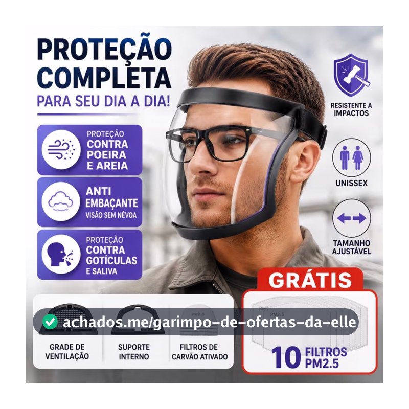 Máscara Protetora Facial Transparente EPI Protetor de Rosto para Roçadeira Esmerilhadeira Marcenaria e Jardinagem