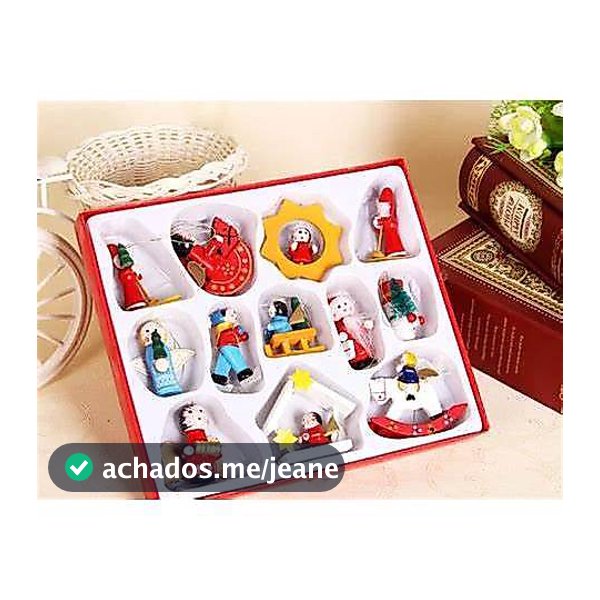 Enfeite de Natal kit com 12 peças de madeira decorativas natalinas para Pendurar Feliz Natal 2026