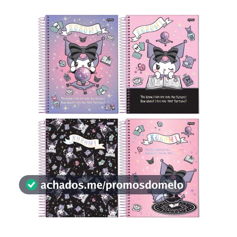 Caderno Universitário 10 Matérias Kuromi 160 Folhas Pauta Inteligente Capa Dura