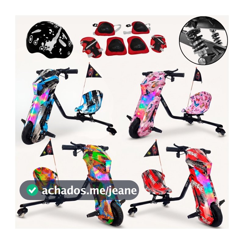 Triciclo Patinete Elétrico 250w 36V Brushless 20km/h 8Pol até 120kg Azul ZELT