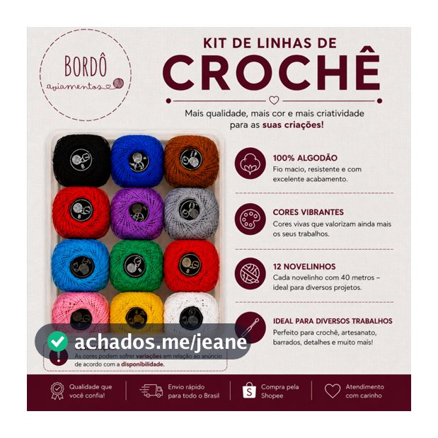 Kit 12 Linhas Crochê 100% Algodão Cores Sortidas Linha Fina Para Amigurumi Bordado e Artesanato