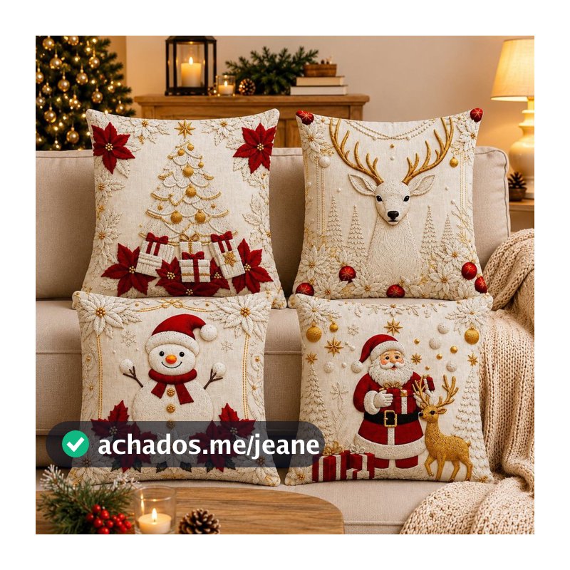 kit Feliz Natal 4 peças capa de almofadas para decoração Natalina