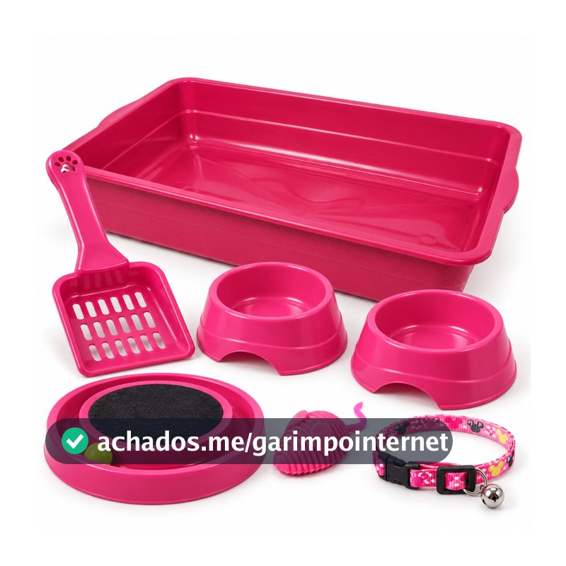 Kit Enxoval Gato Completo com Caixa de Areia 8L Arranhador Comedouro Bebedouro 150ml Brinquedo e Pá