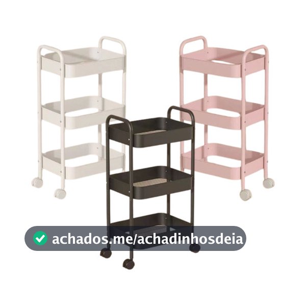 Carrinho Organizador De Aço Multiuso 3 Prateleiras Premium Rodízio 360º Cozinha Sala Banheiro Livros Decoração Moderna