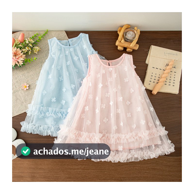 Vestido Azul De Verão Para Menina Flor Gaze Sem Mangas Bebê Roupa Coreana