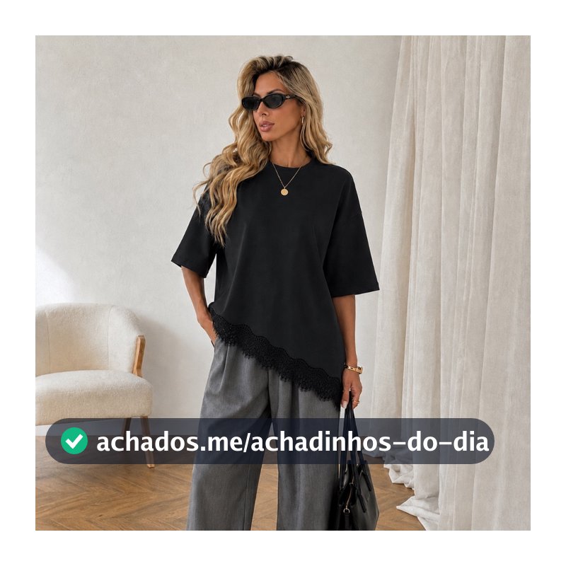 BLUSA FEMININA OVERSIZED DE RENDA BLUSA ASSIMÉTRICA BLUSA FEMININA ESTILOSA T SHIRT FEMININA ALGODÃO