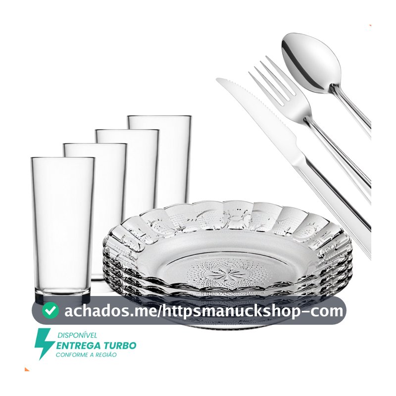 Aparelho de Jantar 20 Peças - Conjunto de Pratos, Copos, Talheres Inox - Mesa Posta Elegante