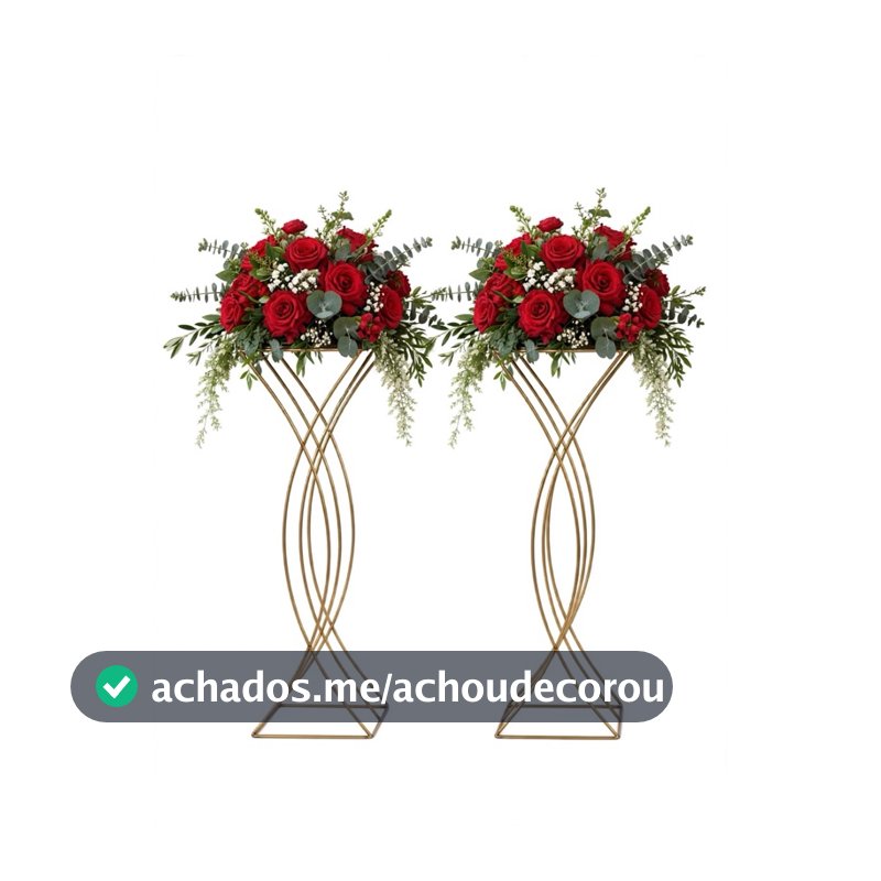 Kit 2 Vasos Porta Arranjo Treliça Flores 60cm Aramado Para Festa Decoração Dourado