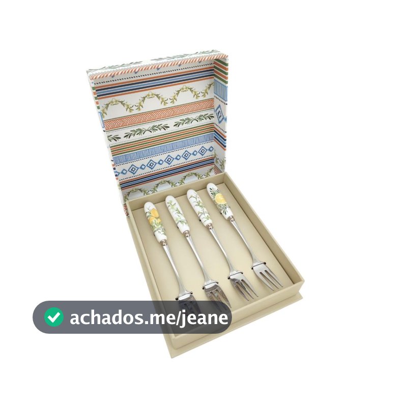 Jogo Talher Sobremesa com 4 Garfo Limone Mesa Posta Restaurante Café da Tarde Bolo Torta