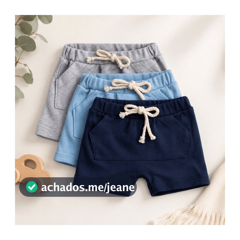 Kit com 3 Bermudinhas de Bebê Infantil 100% Algodão.