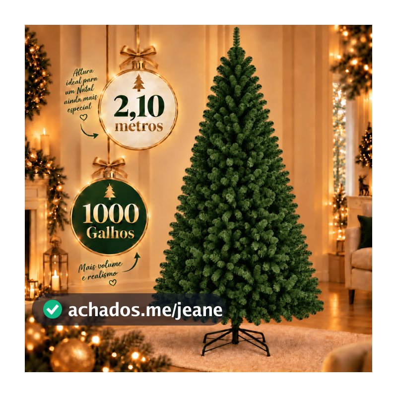 Árvore De Natal Grande 2,10m Cheia 1000 Galhos Pinheiro Premium Luxo Verde