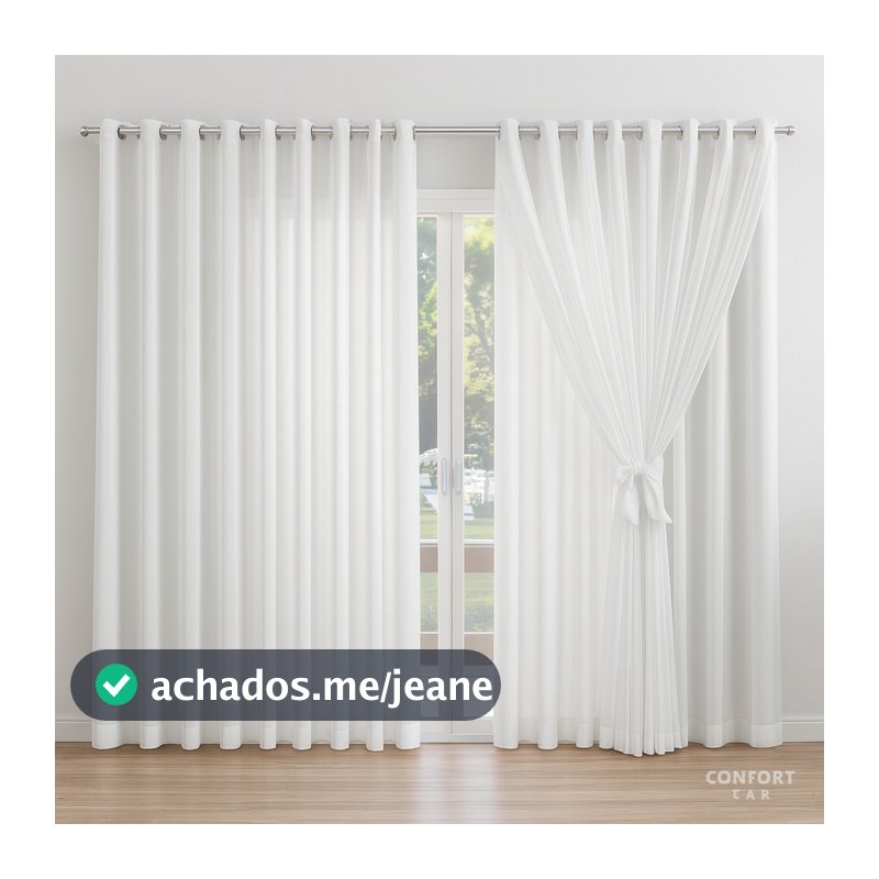 Cortina Voil com Forro Microfibra Luxo | Ilhós Cromado | Decoração Sofisticada p/ Sala e Quarto