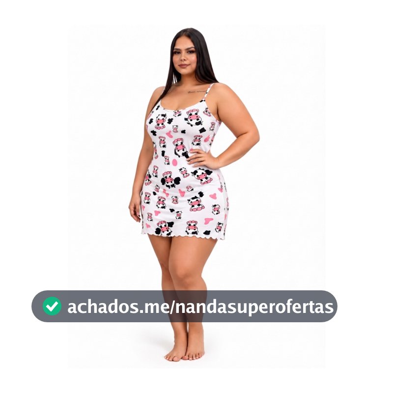 Camisola Femenina Plus Size de Alcinha Suede Premium Camisola Plus Size Estampado