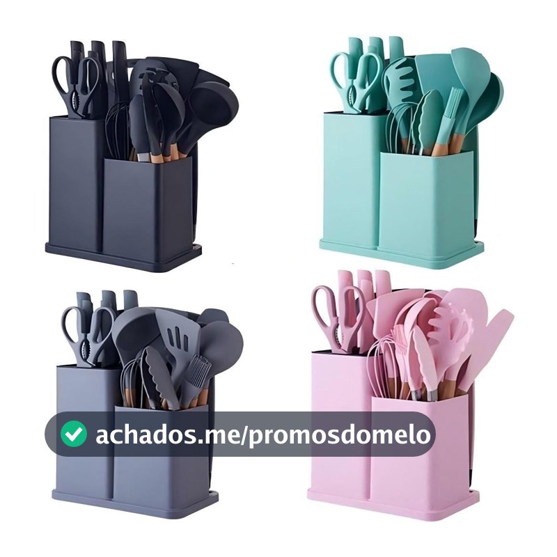 Kit Conjunto 19 Pçs De Utensílios Facas Silicone e Plástico Cozinha Jogo Completo Batedeira Colher Pegador