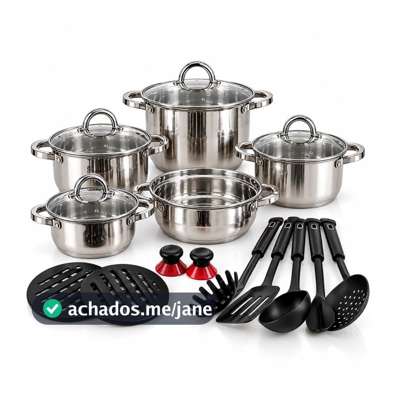 Jogo de Panelas Genebra Kit 19 Peças de Aço inoxidável fundo Triplo 9 camadas