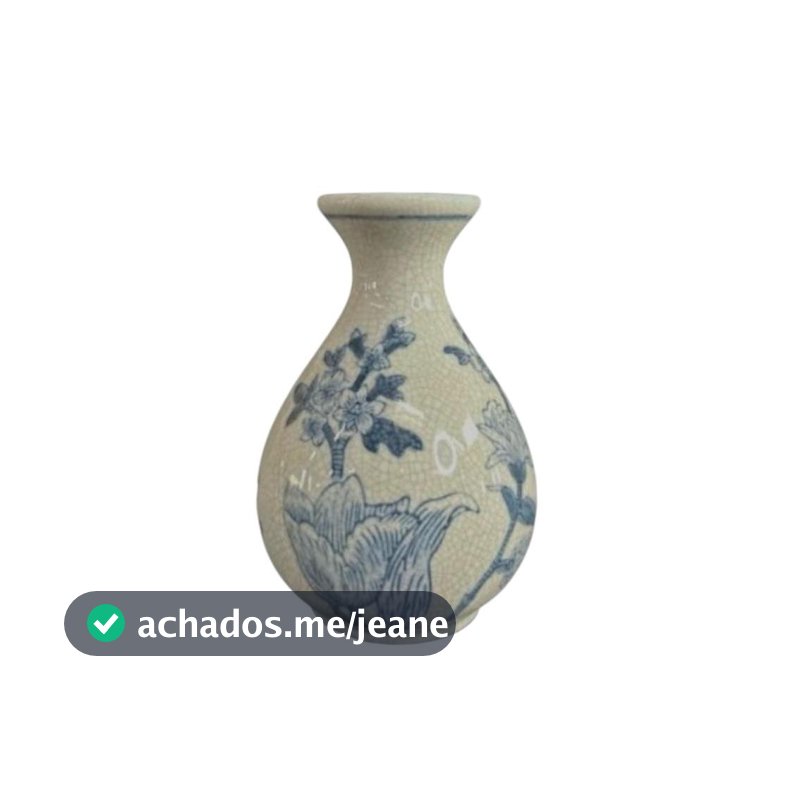 Vaso Decor Cerâmica Portuguesa Floral Azul e Branco 15cm