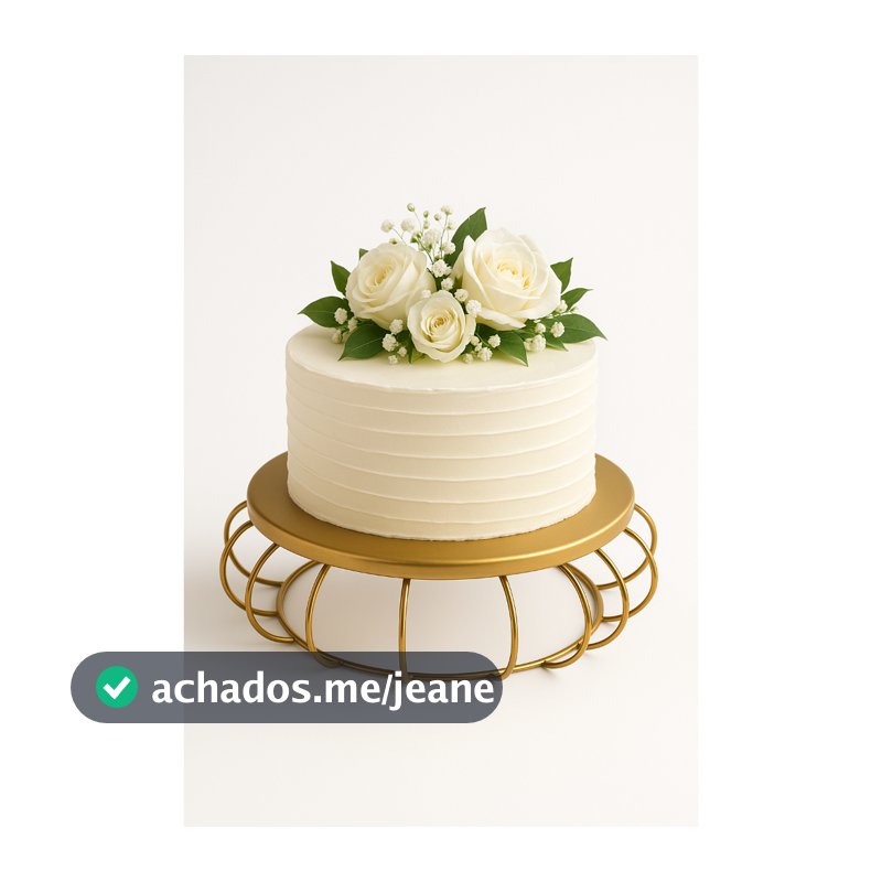 Suporte para Bolo Decorativo em Metal Dourado, 30 cm x 12 cm, Base Redonda Aramada