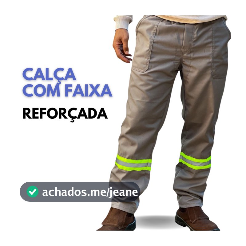 Calça REFORÇADA de Brim Pesado com Faixa Refletiva Uniforme Profissional para Trabalho