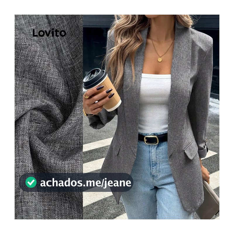 Lovito Blazer Elegante Cinza para Mulher Botões outono/inverno BZBR37BR152