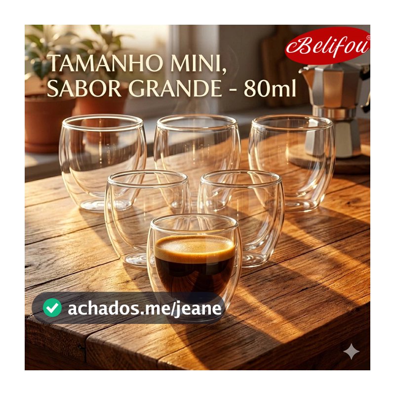 Belifou  6Pcs  Caneca De Vidro Café Dupla Isolamento Térmico 80ML