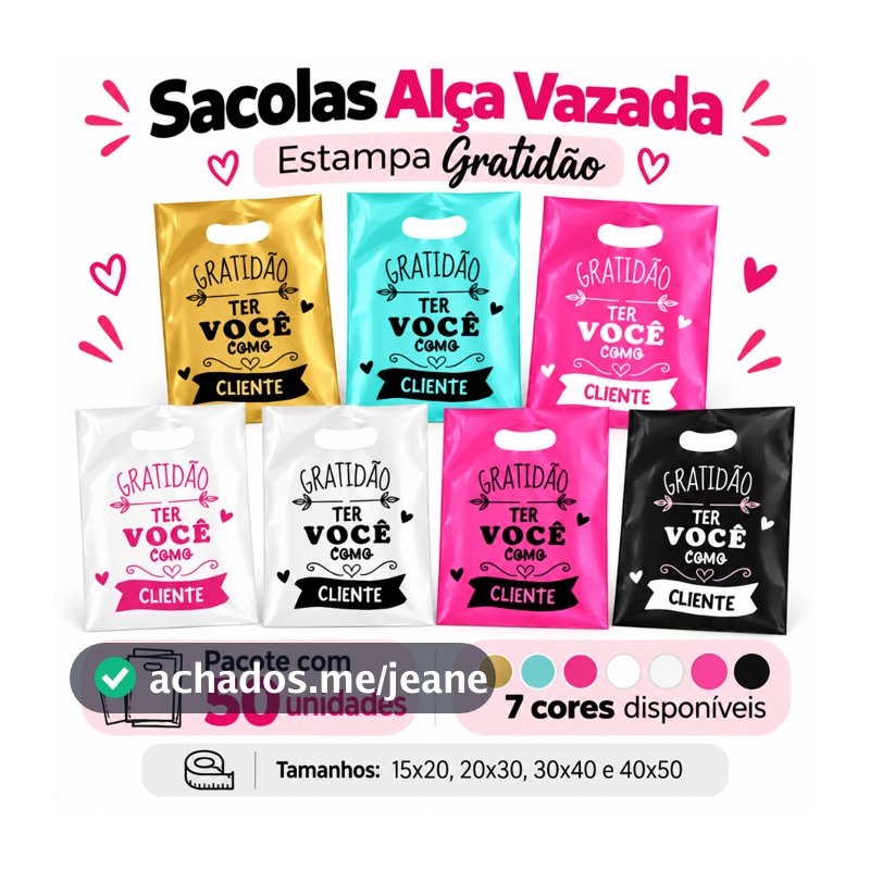 50 Sacola Boca de Palhaço com Frase Gratidão ter Você como Cliente Sacolinha alça vazada para lojas